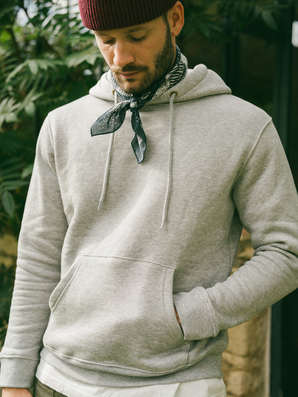 Pétrone sweat capuche hoodie homme Tencel coton bio gris chiné clair homme