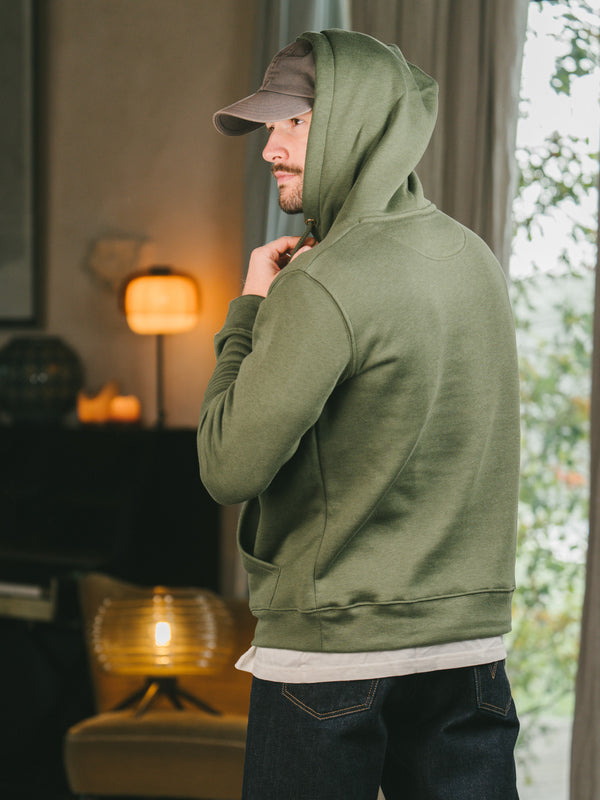 Pétrone sweat capuche hoodie homme Tencel coton bio vert kaki homme