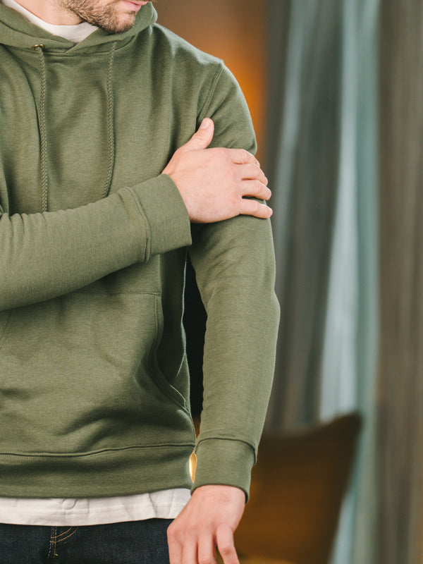 Pétrone sweat capuche hoodie homme Tencel coton bio vert kaki homme