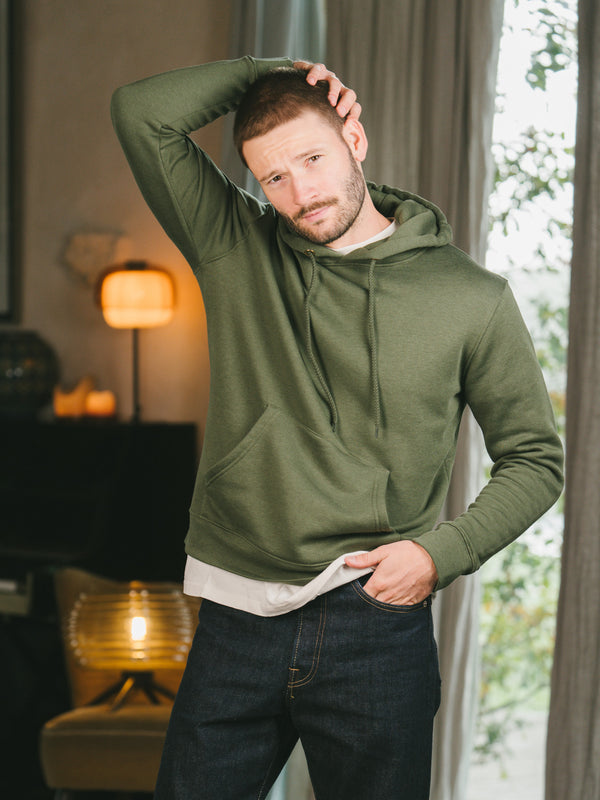 Pétrone sweat capuche hoodie homme Tencel coton bio vert kaki homme
