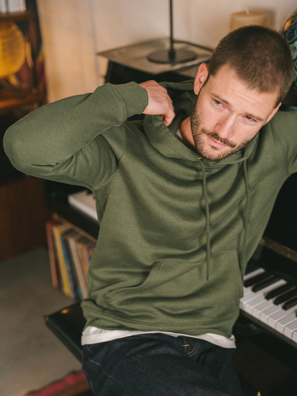 Pétrone sweat capuche hoodie homme Tencel coton bio vert kaki homme