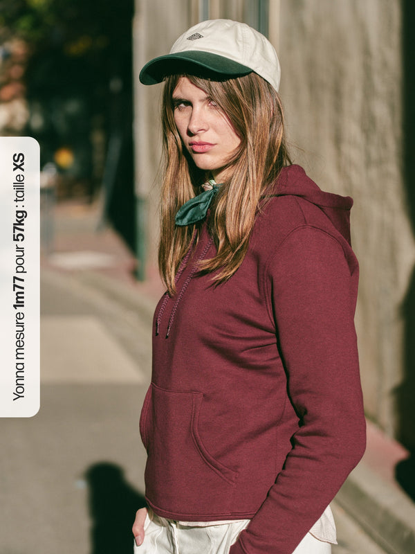 Pétrone sweat capuche hoodie homme Tencel coton bio bordeaux foncé femme