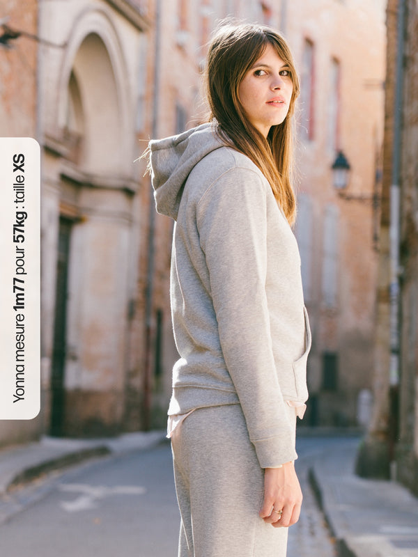 Pétrone sweat capuche hoodie homme Tencel coton bio gris chiné clair femme