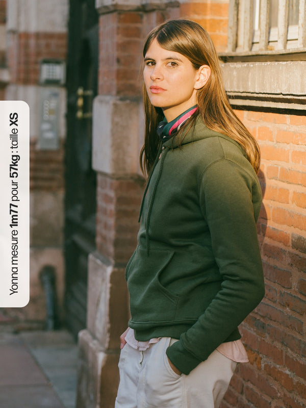 Pétrone sweat capuche hoodie homme Tencel coton bio vert kaki femme