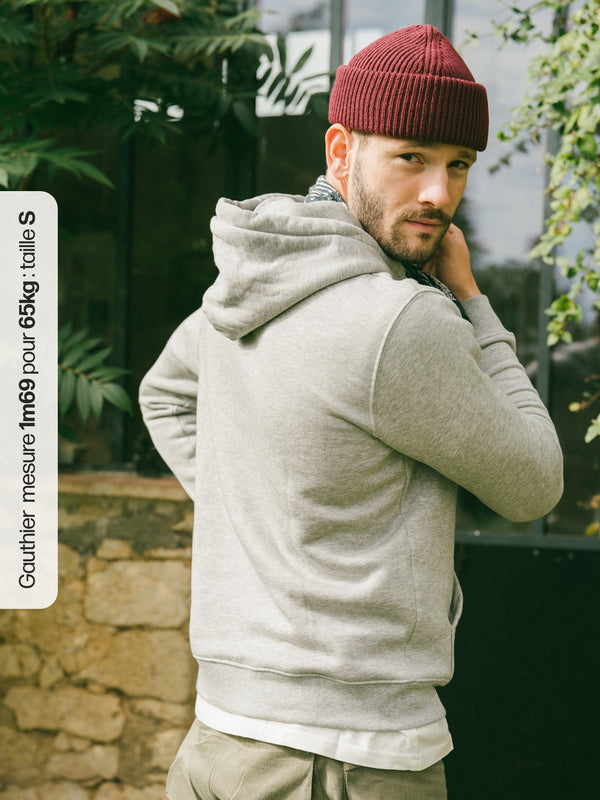 Pétrone sweat capuche hoodie homme Tencel coton bio gris chiné clair homme
