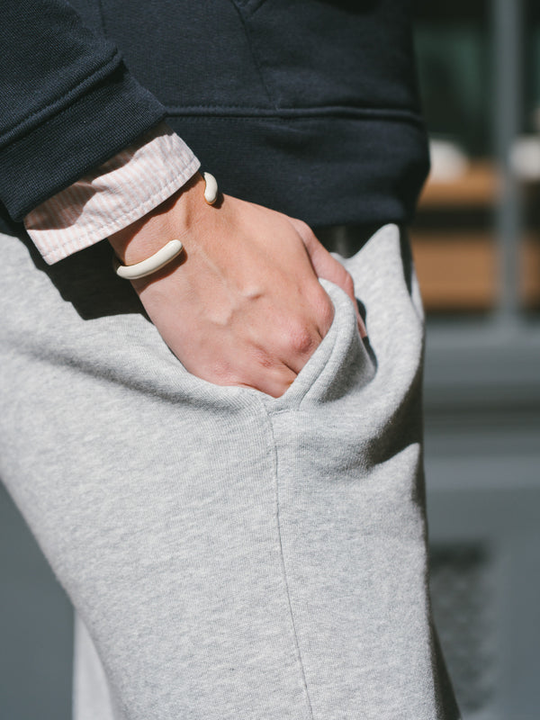 Pétrone pantalon jogging molleton homme Tencel coton bio gris chiné clair femme
