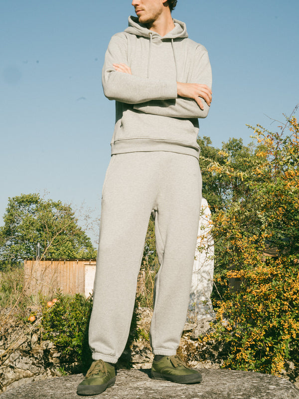 Pétrone pantalon jogging molleton homme Tencel coton bio gris chiné clair homme