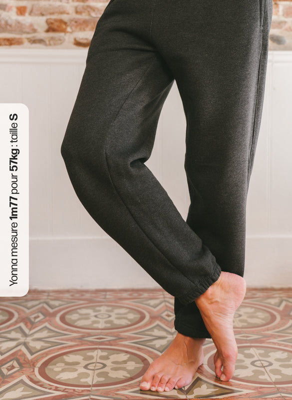Pétrone pantalon jogging molleton homme Tencel coton bio gris anthracite chiné femme