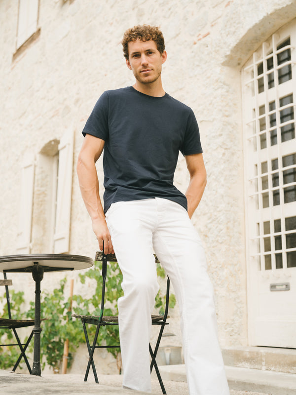 Pétrone T-shirt manches courtes coton pima micromodal bleu marine homme