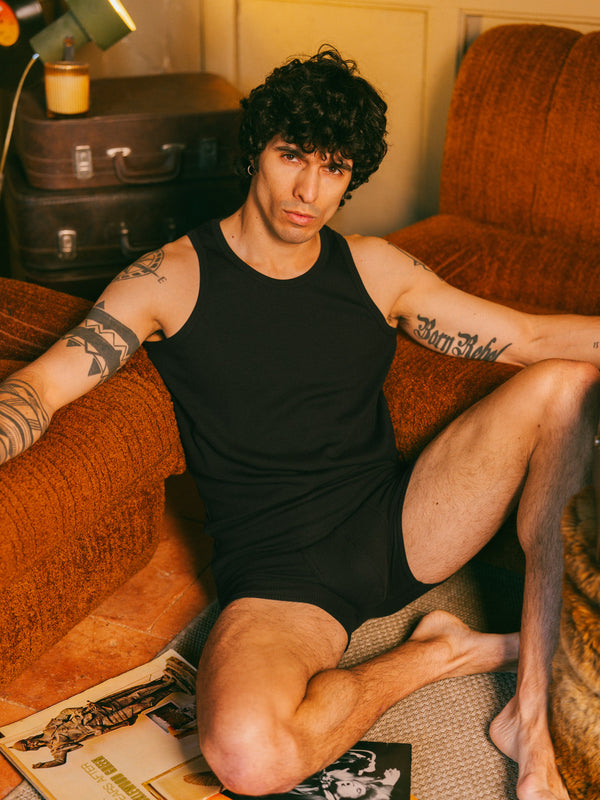 Pétrone marcel côtelé homme confortable coton biologique tencel lyocell noir