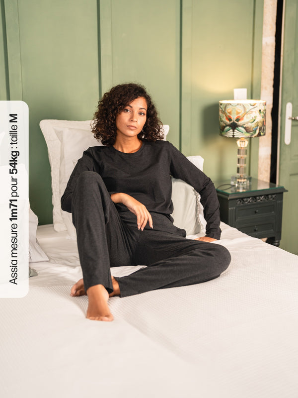 Pétrone pantalon de pyjama coton biologique tencel lyocell gris anthracite femme