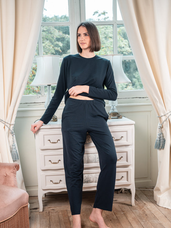 Ensemble de pyjama coton biologique tencel lyocell bleu marine femme