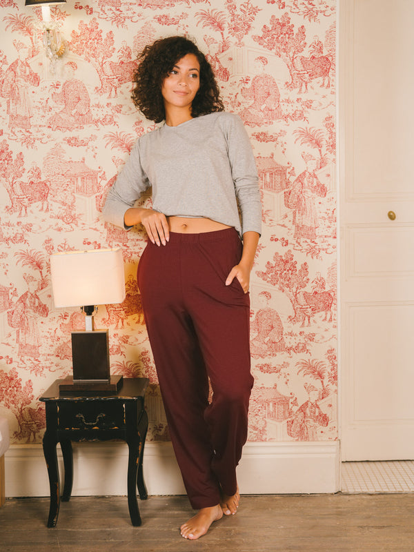 Pétrone pantalon de pyjama coton biologique tencel lyocell bordeaux foncé femme