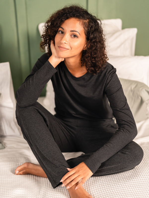 Pétrone pantalon de pyjama coton biologique tencel lyocell gris anthracite femme