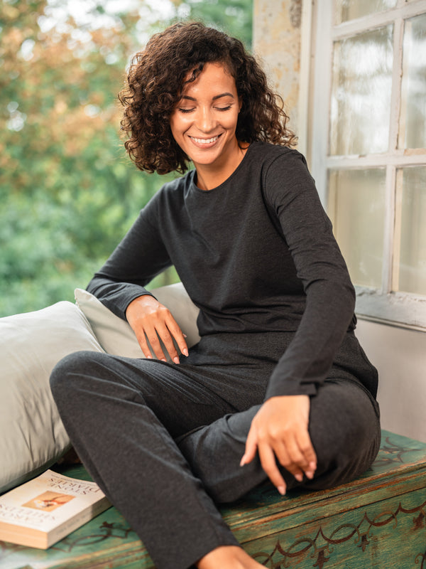 Pétrone pantalon de pyjama coton biologique tencel lyocell gris anthracite femme