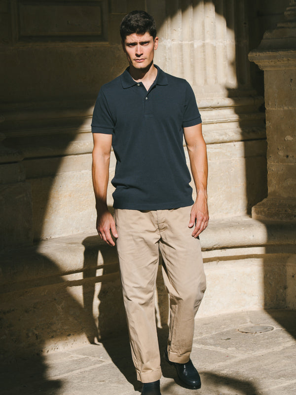 Pétrone Polo manches courtes Tencel coton bio bleu marine homme