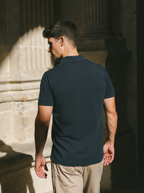 Pétrone Polo manches courtes Tencel coton bio bleu marine homme