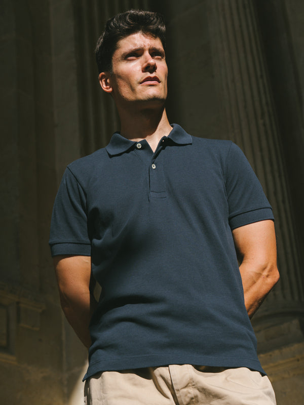 Pétrone Polo manches courtes Tencel coton bio bleu marine homme