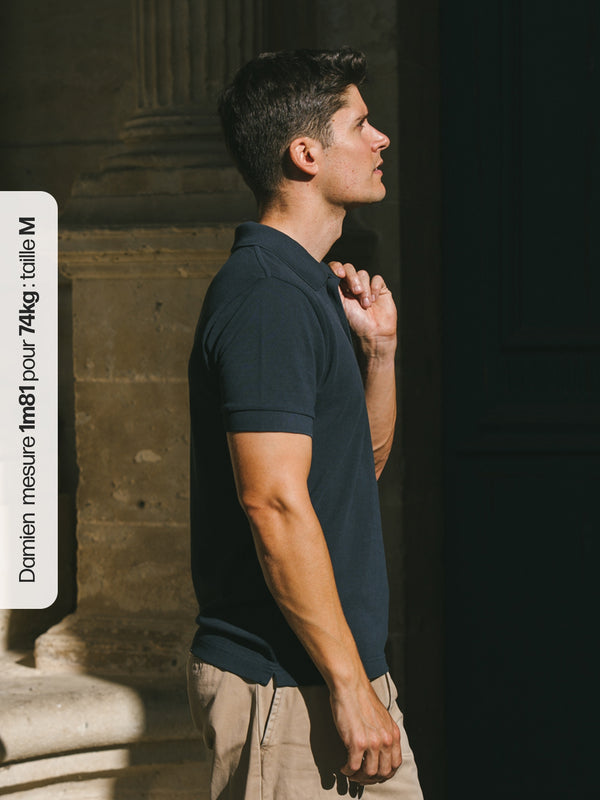 Pétrone Polo manches courtes Tencel coton bio bleu marine homme