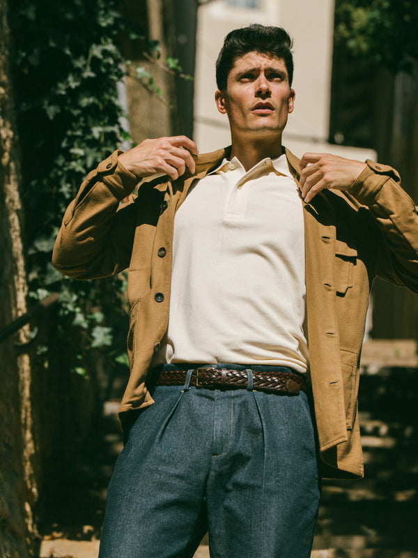 Pétrone Polo manches courtes Tencel coton bio écru homme