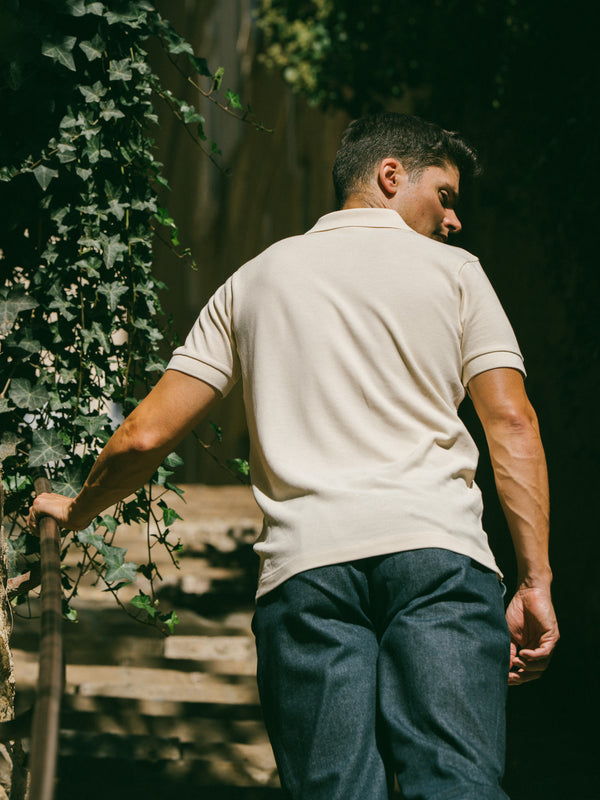 Pétrone Polo manches courtes Tencel coton bio écru homme
