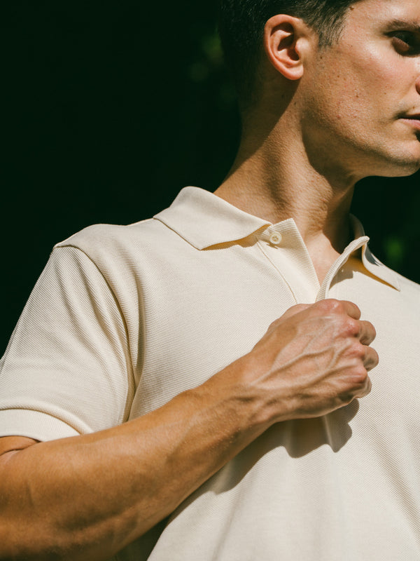 Pétrone Polo manches courtes Tencel coton bio écru homme