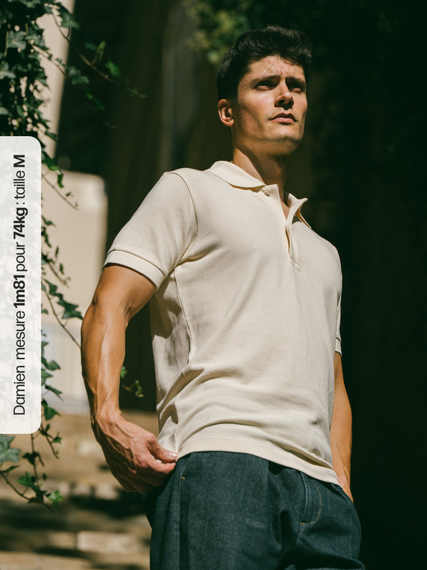 Pétrone Polo manches courtes Tencel coton bio écru homme