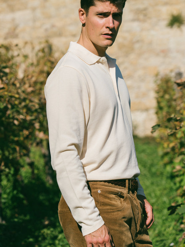 Pétrone Polo manches longues Tencel coton bio écru homme