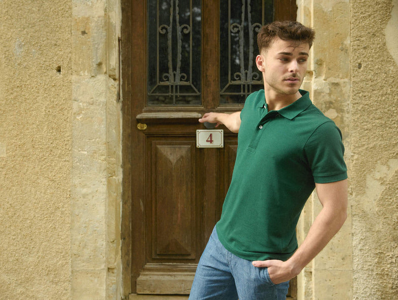 Pétrone Polo manches courtes Tencel coton bio vert émeraude homme