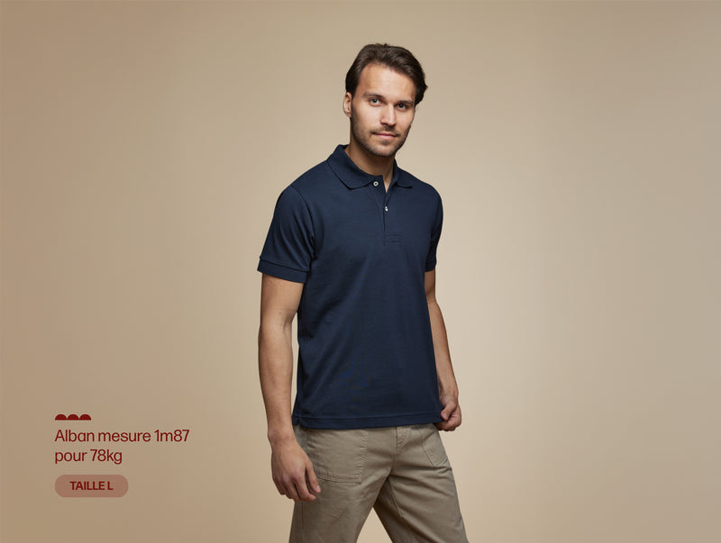 Pétrone Polo manches courtes Tencel coton bio bleu marine homme