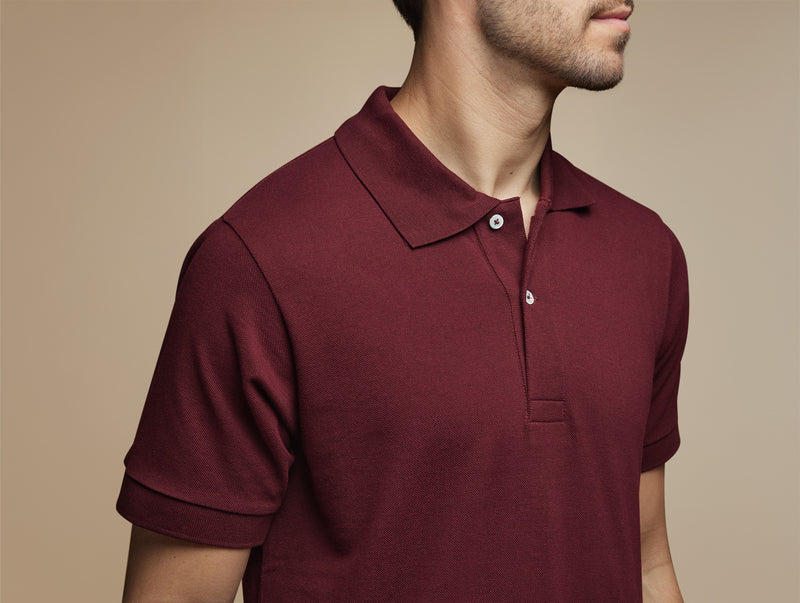 Pétrone Polo manches courtes Tencel coton bio bordeaux homme