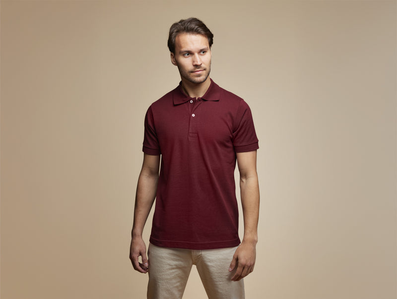 Pétrone Polo manches courtes Tencel coton bio bordeaux homme