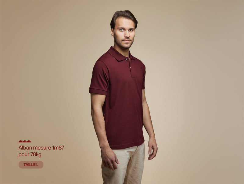 Pétrone Polo manches courtes Tencel coton bio bordeaux homme