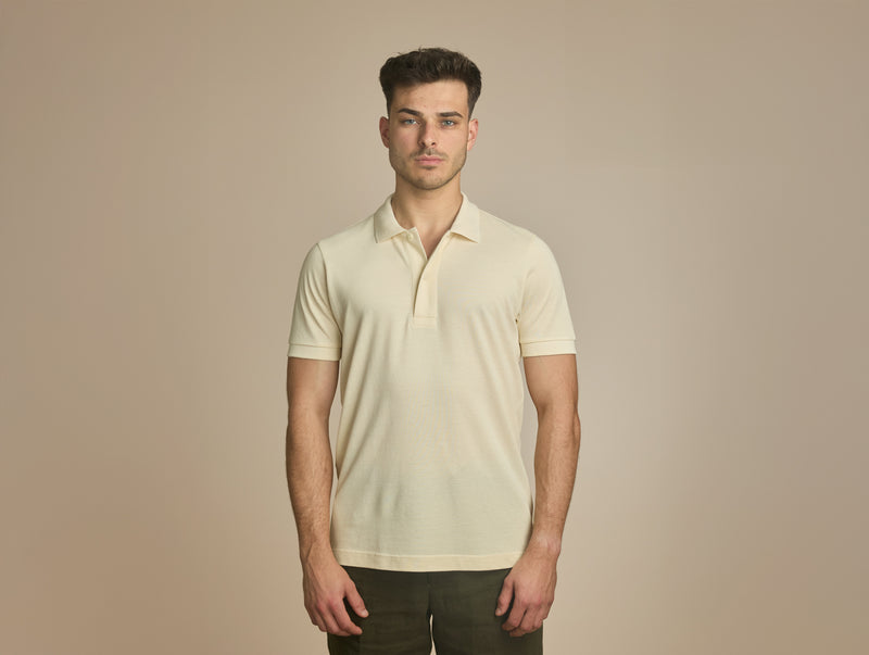 Pétrone Polo manches courtes Tencel coton bio écru homme