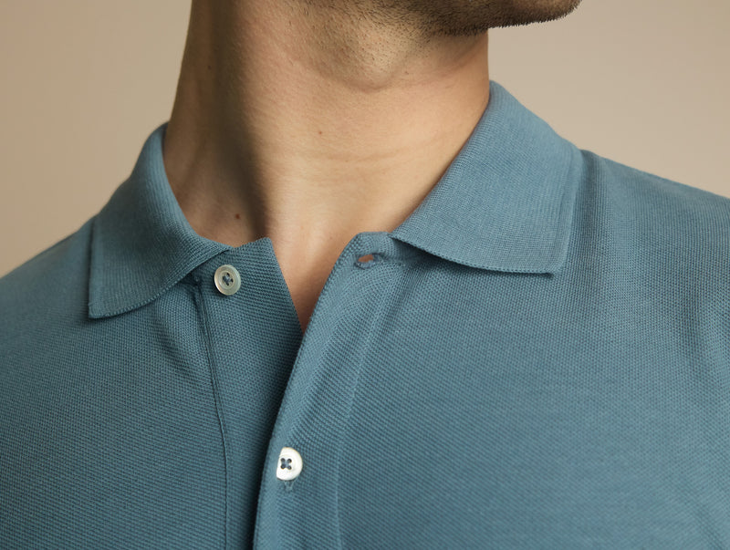Pétrone Polo manches courtes Tencel coton bio bleu gris homme
