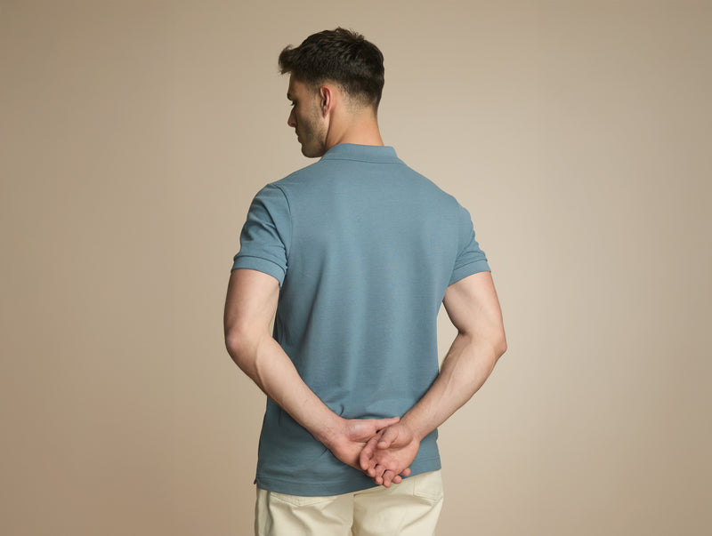 Pétrone Polo manches courtes Tencel coton bio bleu gris homme