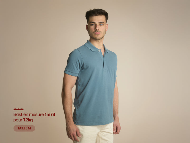 Pétrone Polo manches courtes Tencel coton bio bleu gris homme