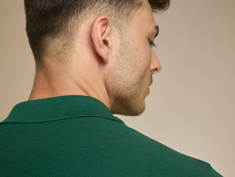 Pétrone Polo manches courtes Tencel coton bio vert émeraude homme