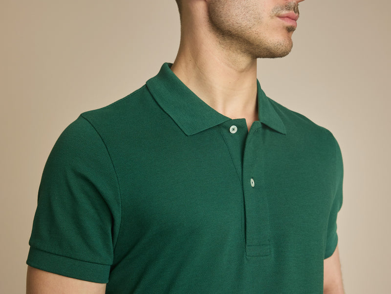 Pétrone Polo manches courtes Tencel coton bio vert émeraude homme