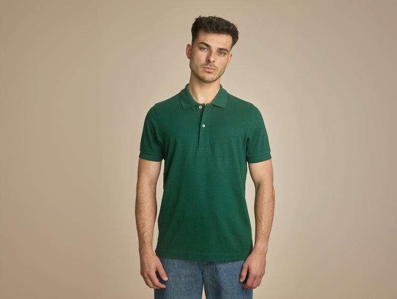 Pétrone Polo manches courtes Tencel coton bio vert émeraude homme