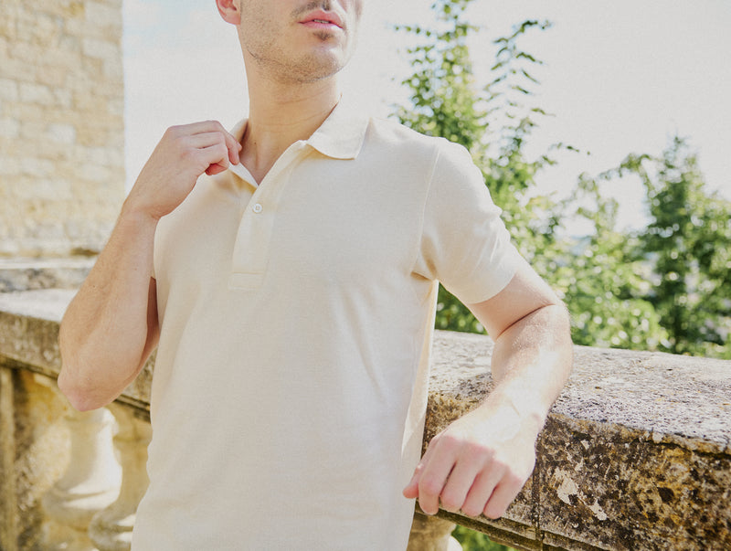 Pétrone Polo manches courtes Tencel coton bio écru homme