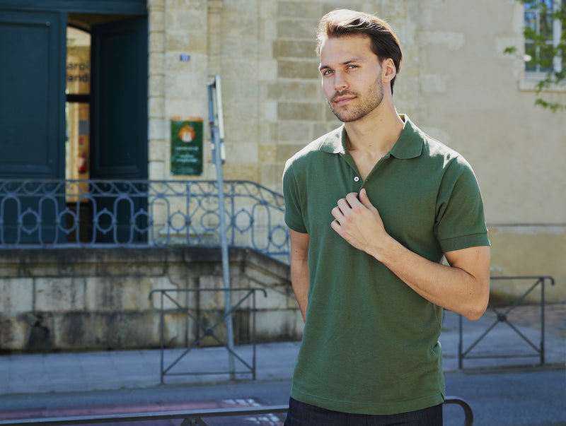Pétrone Polo manches courtes Tencel coton bio vert kaki homme