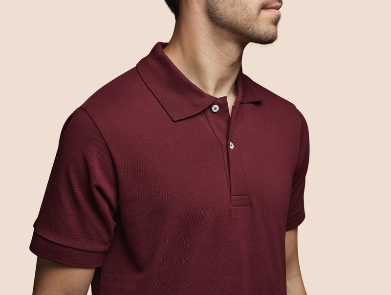 Pétrone Polo manches courtes Tencel coton bio bordeaux homme