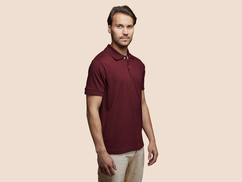 Pétrone Polo manches courtes Tencel coton bio bordeaux homme
