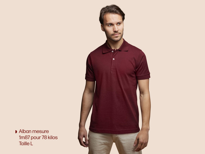 Pétrone Polo manches courtes Tencel coton bio bordeaux homme