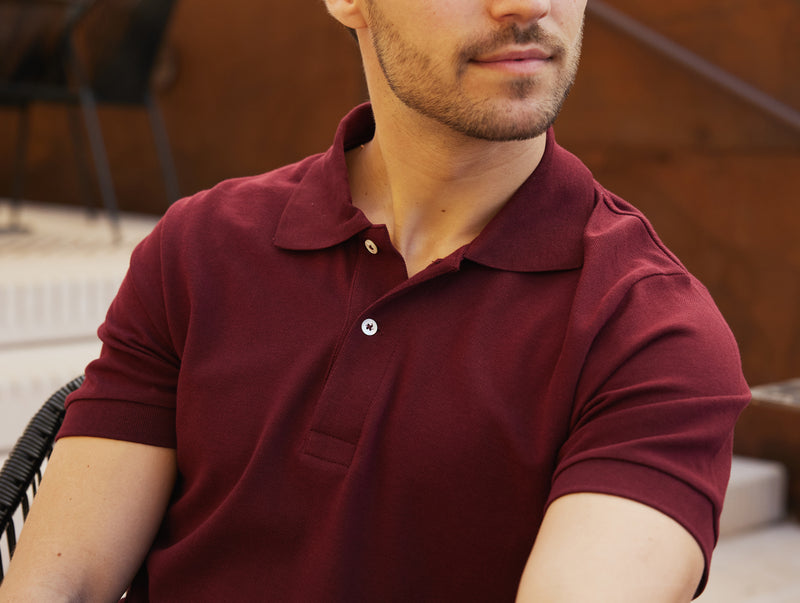 Pétrone Polo manches courtes Tencel coton bio bordeaux homme