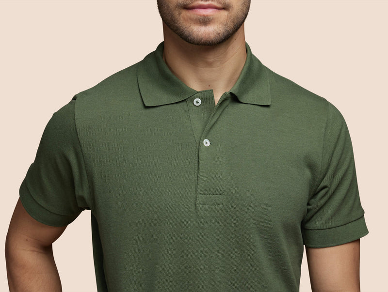 Pétrone Polo manches courtes Tencel coton bio vert kaki homme