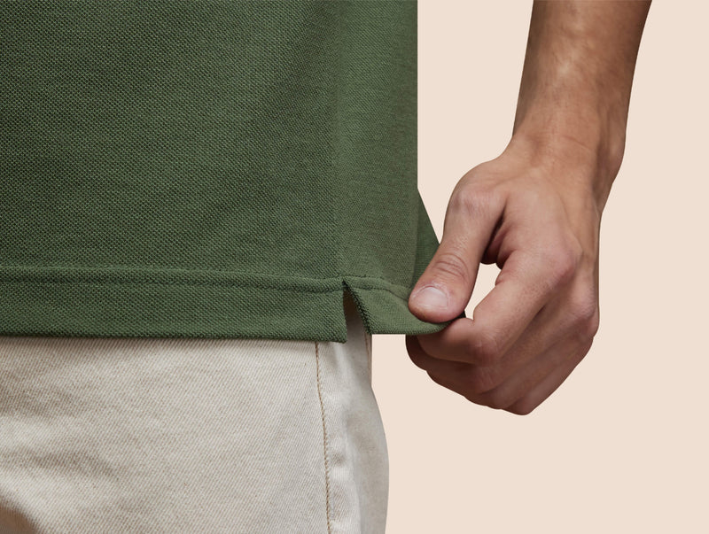 Pétrone Polo manches courtes Tencel coton bio vert kaki homme