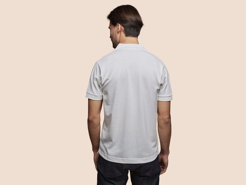 Pétrone Polo manches courtes Tencel coton bio blanc crème homme