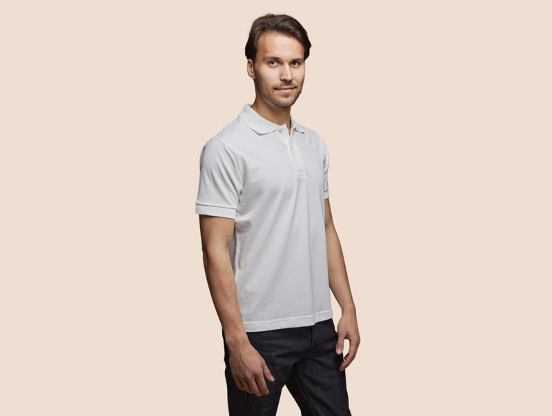 Pétrone Polo manches courtes Tencel coton bio blanc crème homme